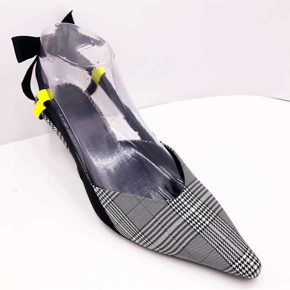Zara Shoes - {Zara} Gray Plaid Slingback Bow Kitten Heels